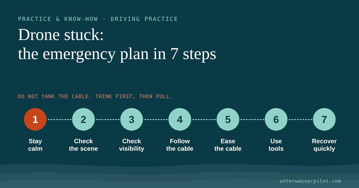 Flow chart: emergency plan in 7 steps when the underwater drone is stuck